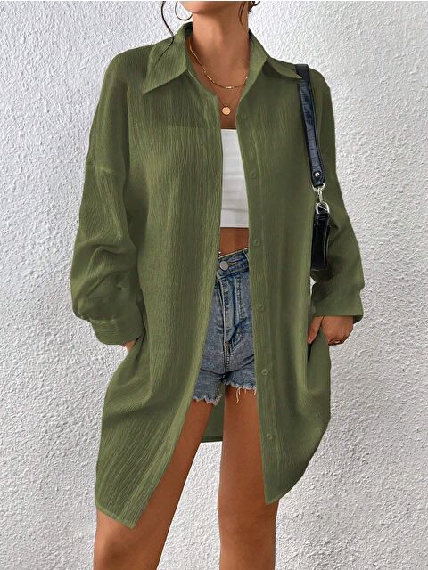 Trendseninle Kadın Haki Oversize Uzun Gömlek - S000152512-18547
