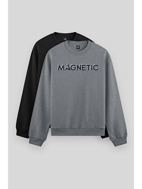 Tommylife Rahat Form O Yaka 2li Paket Siyah-Gri Melanj Erkek Sweatshirt - 88020 - S000439502-37430