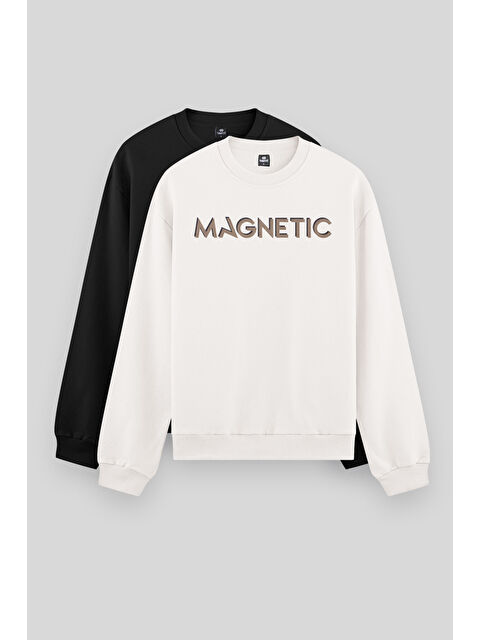 Tommylife Rahat Form O Yaka 2li Paket Siyah-Ekru Erkek Sweatshirt - 88020 - S000439502-37428