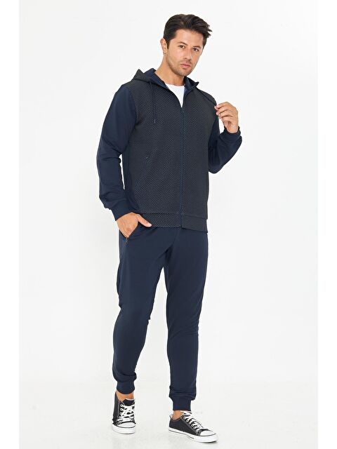TRENDHILL Erkek Tam Fermuarlı Kapüşonlu Eşofman Takımı İndigo 5816-İ