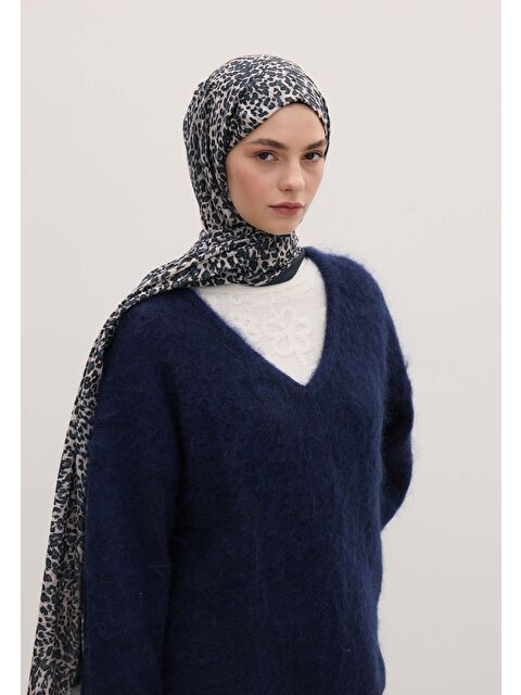 Fresh Scarfs Tıny Leopar Desen Şal Mavi - S000458429-17234