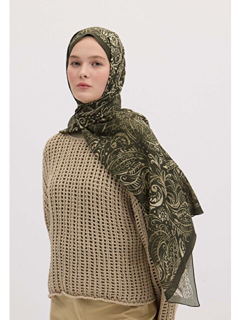 Fresh Scarfs Freesıa Desen Şal Haki - S000458431-18547