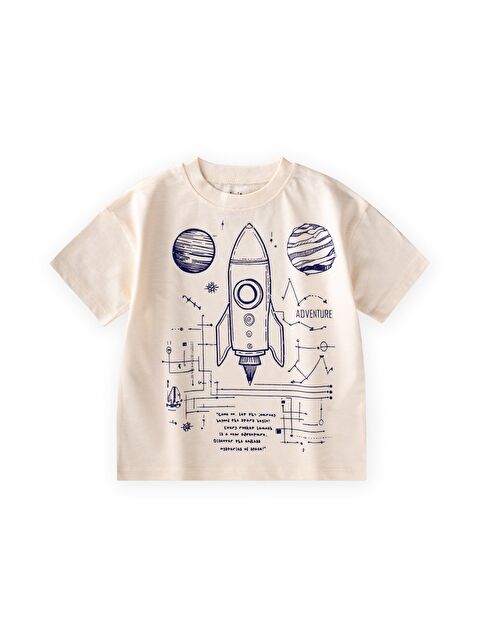 CİGİT Roket Baskılı T-Shirt 2-12 Yaş Ekru