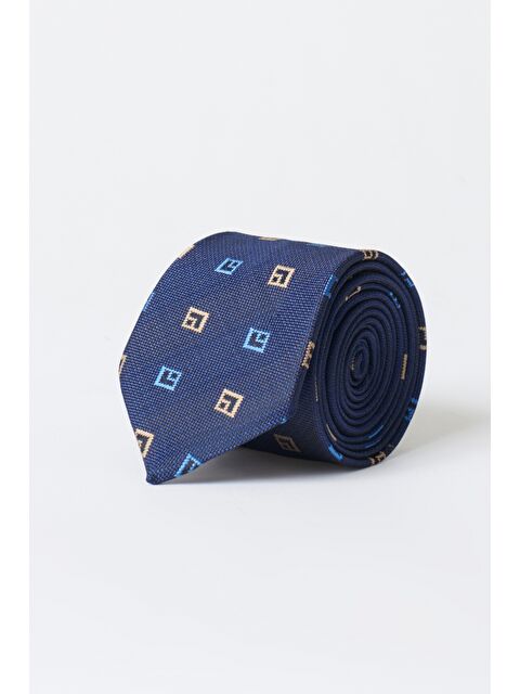 Altınyıldız Classics Erkek Lacivert-Mavi-Bej Desenli Klasik Kravat