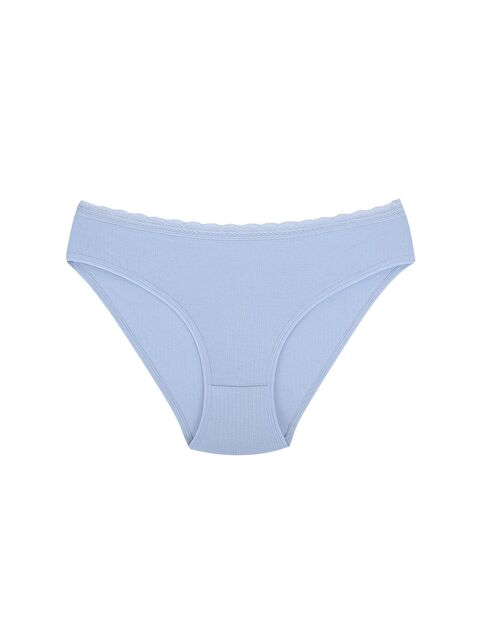 Kompedan Fitilli Ribana Pamuklu Dantelli Esnek Slip Bikini Külot | Mavi - S000243594-17234
