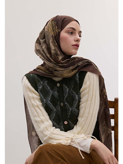 Fresh Scarfs Darıa Desen Şal Çikolata - S000458434-26416