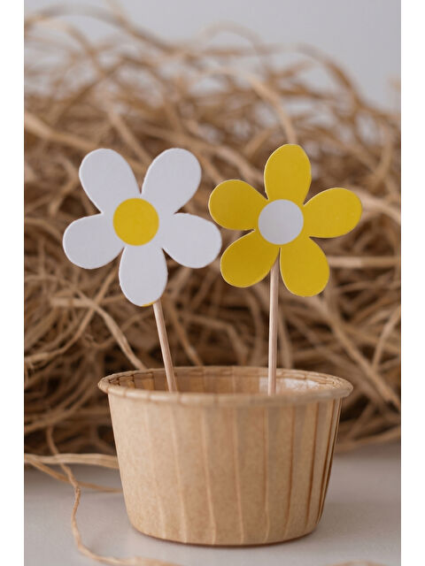 Le Mabelle Beyaz 8'li Papatya Figürlü Kürdan Pasta Süsü