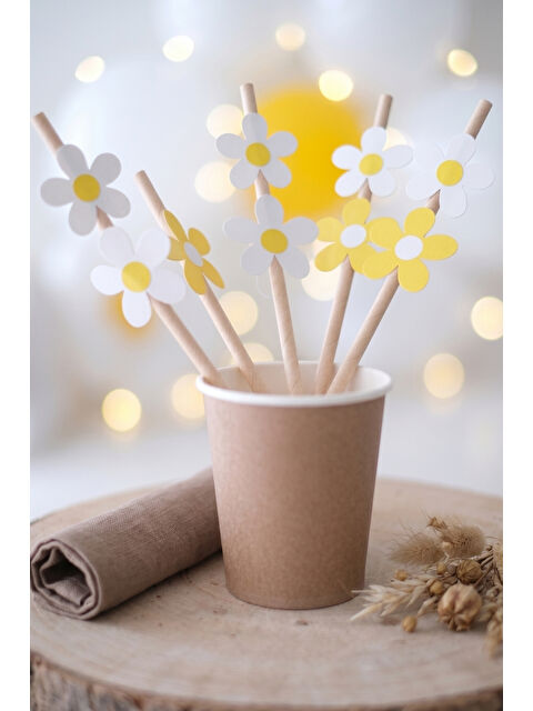 Le Mabelle Çok Renkli 8'li Papatya Figürlü Kağıt Parti Pipeti