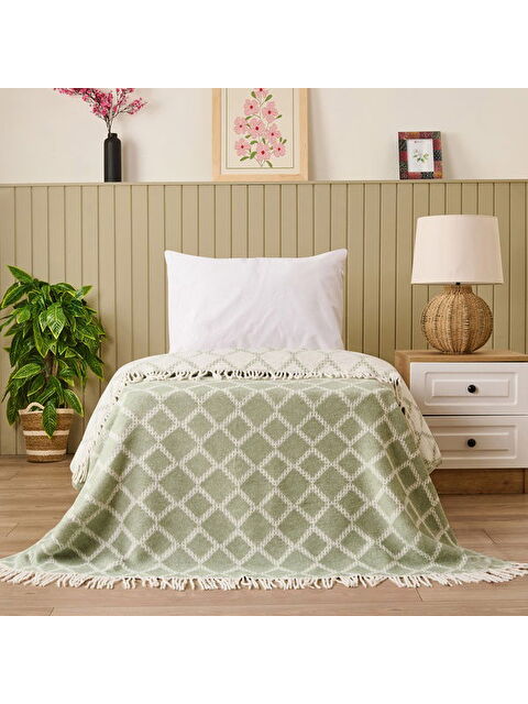 Evidea Soft Zivra Pamuklu Tek Kişilik Battaniye - Yeşil - 150x200 cm - S000477058-18194