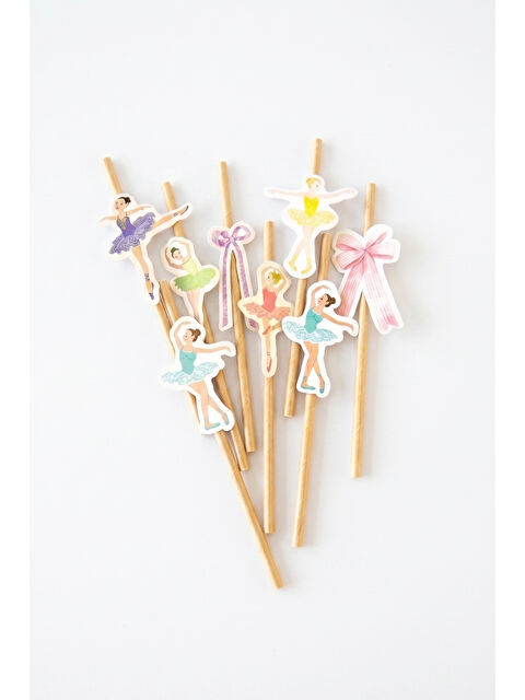 Le Mabelle Çok Renkli 7'li Balerin Figürlü Kağıt Parti Pipeti