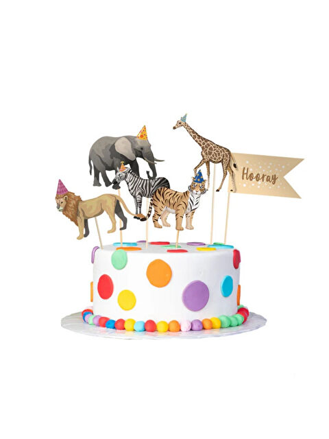 Le Mabelle Çok Renkli Safari Temalı 6'lı Uzun Kürdan Pasta Süsü