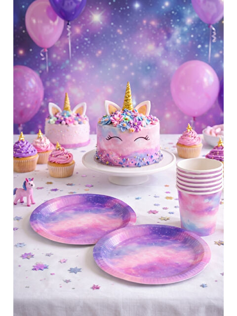 Le Mabelle Pembe Yıldız Tozu Temalı 8'li Tabak Bardak Set