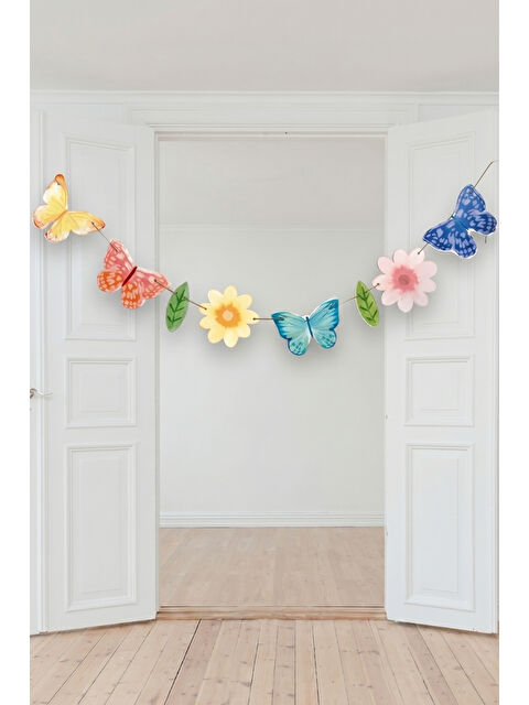 Le Mabelle Çok Renkli Kelebek ve Çiçek Temalı Parti Banner