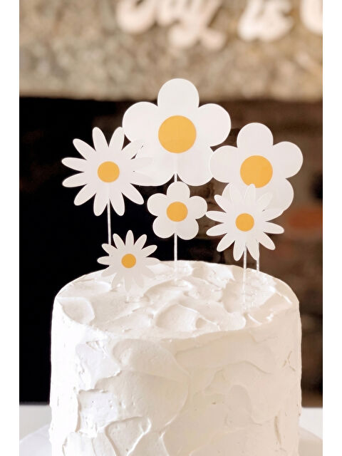 Le Mabelle Beyaz 6'lı Papatya Figürlü Uzun Kürdan Pasta Süsü