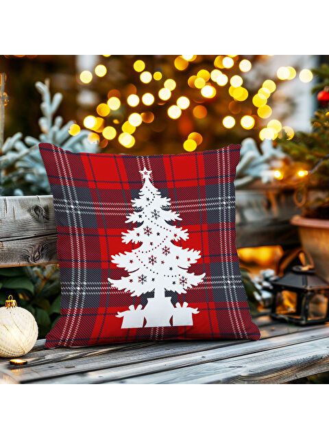 Evmila Yılbaşı Temalı Ağaç Desenli 43x43 Kare Kadife Kırlent Kılıfı - S000291995-23173