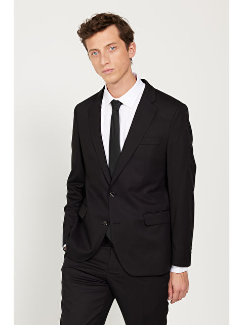 AC&Co / Altınyıldız Classics Erkek Siyah Regular Fit Geniş Kesim Mono Yaka Takım Elbise - S000402377-19351
