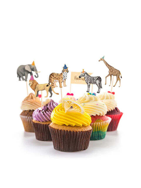 Le Mabelle Çok Renkli Safari Temalı 12'li Kürdan Pasta Süsü