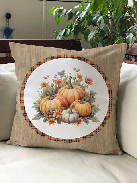 Evmila Sonbahar Temalı 43x43 Kadife Kırlent Kılıfı - S000291948-23173