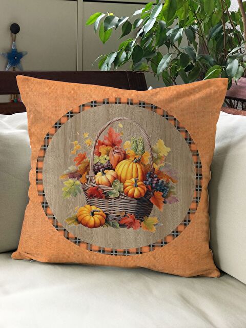 Evmila Sonbahar Temalı 43x43 Kadife Kırlent Kılıfı - S000291964-23173