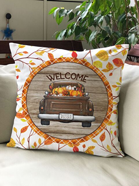 Evmila Sonbahar Temalı 43x43 Kadife Kırlent Kılıfı - S000292033-23173