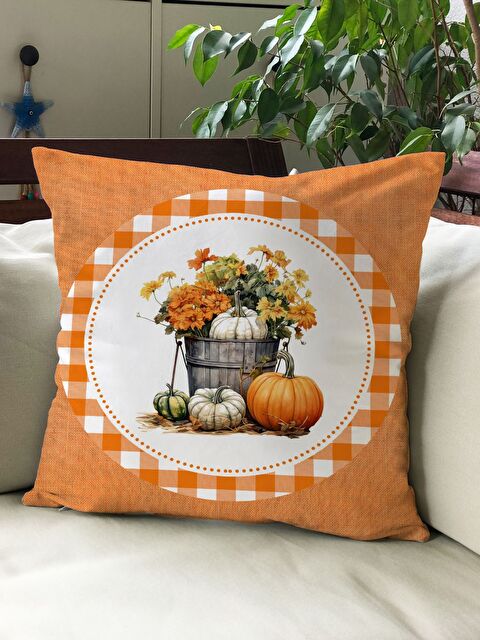 Evmila Sonbahar Temalı 43x43 Kadife Kırlent Kılıfı - S000292034-23173