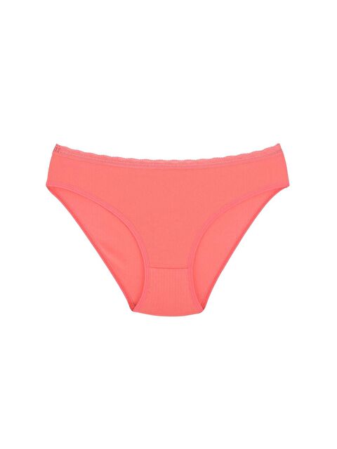 Kompedan Fitilli Ribana Pamuklu Dantelli Esnek Slip Bikini Külot | Mercan - S000243594-19963