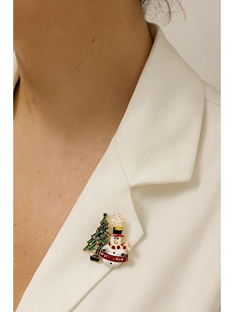 New Obsessions Yılbaşı Ağacı Kardanadam Ağaç Figürlü Broş Yaka İğnesi - S000458435-20076