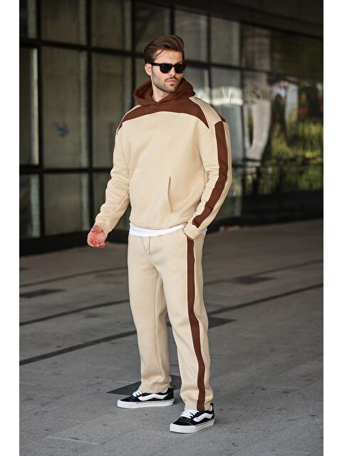 Madmext Bej Kapüşonlu Şerit Detaylı Erkek Eşofman Takımı E7326 - S000445065-19928