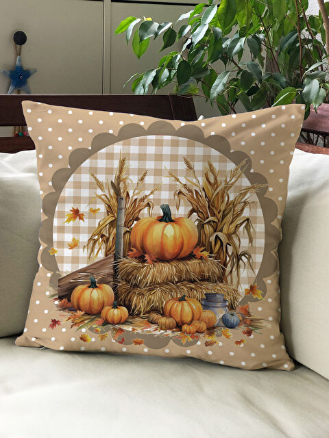 Evmila Sonbahar Temalı 43x43 Kadife Kırlent Kılıfı - S000291942-23173