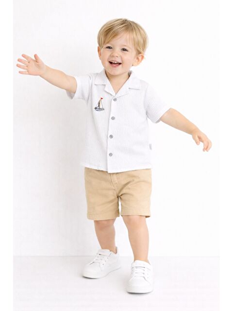 Kidex's Gömlek Yelken Desenli Belden Ayarlanabilir Kısa Kollu Şortlu 3'lü Takım