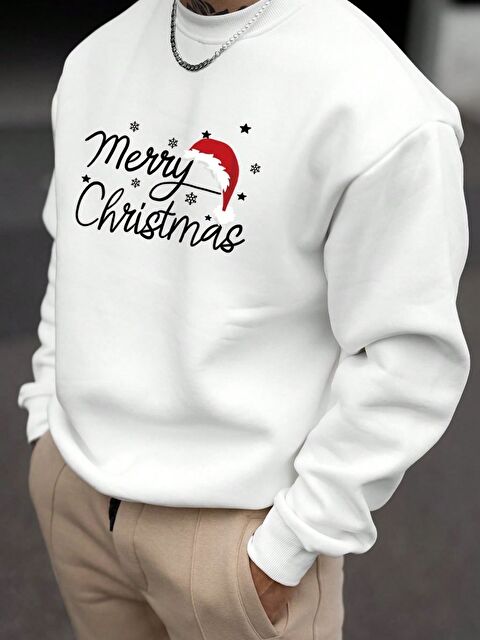 Trendseninle Beyaz Şapkalı Yılbaşı Temalı Bisiklet Yaka Sweatshirt - S000486648-20063