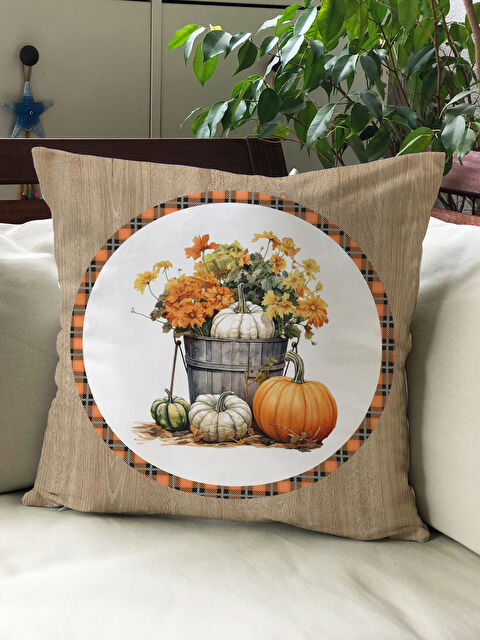 Evmila Sonbahar Temalı 43x43 Kadife Kırlent Kılıfı - S000291946-23173