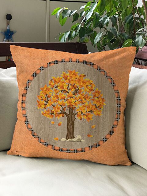 Evmila Sonbahar Temalı 43x43 Kadife Kırlent Kılıfı - S000291943-23173