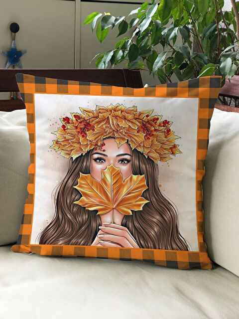Evmila Sonbahar Temalı 43x43 Kadife Kırlent Kılıfı - S000291953-23173