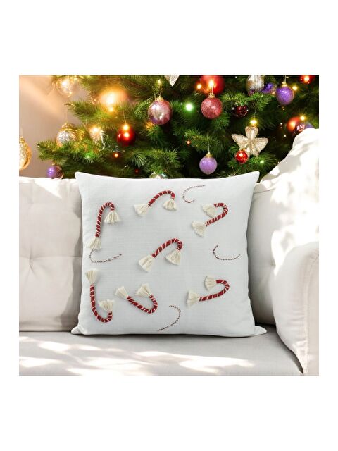 Asdiva Yılbaşı Nakış  Desen  Dekoratif Kırlent Kumaşı Yeni Yıl Şeker Model 45x45 cm - S000350760-19966