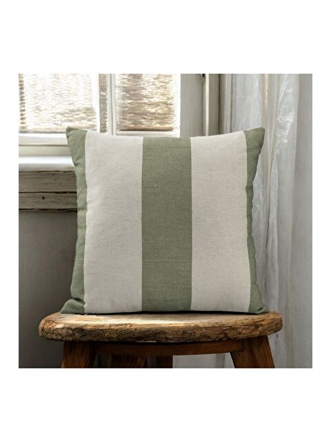 Asdiva Keten Kumaş Haki Krem Çizgili Dekoratif Kırlent Kılıfı 43x43 - S000350761-37220