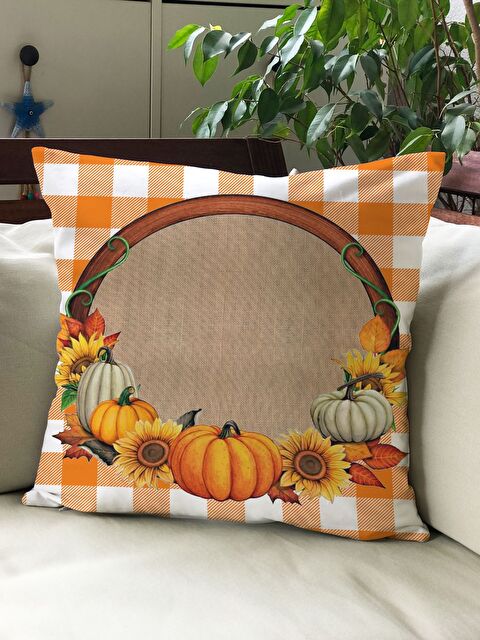 Evmila Sonbahar Temalı 43x43 Kadife Kırlent Kılıfı - S000291955-23173