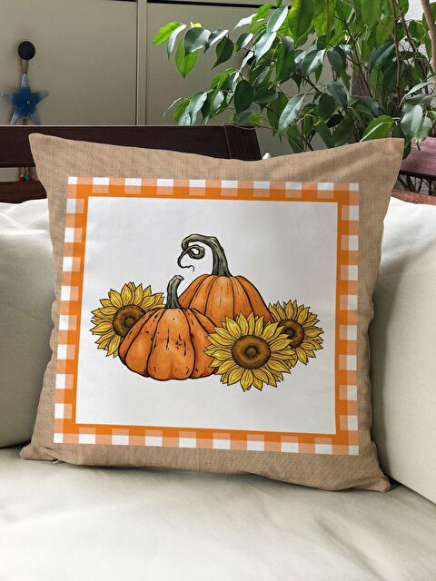 Evmila Sonbahar Temalı 43x43 Kadife Kırlent Kılıfı - S000291969-23173