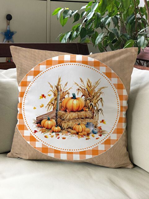 Evmila Sonbahar Temalı 43x43 Kadife Kırlent Kılıfı - S000291958-23173