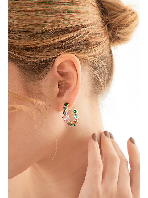 Fullamoda Taşlı Yarım Halka Küpe - S000349292-23173