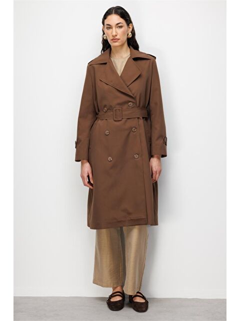 Mizalle Kahverengi Klasik Trençkot - S000530544-19413