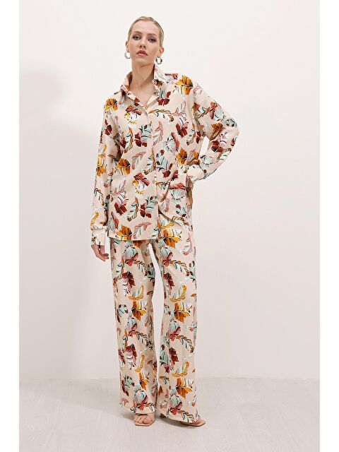 Bigdart Kadın Krem Desenli Örme İkili Takım 5858 - S000089535-19966