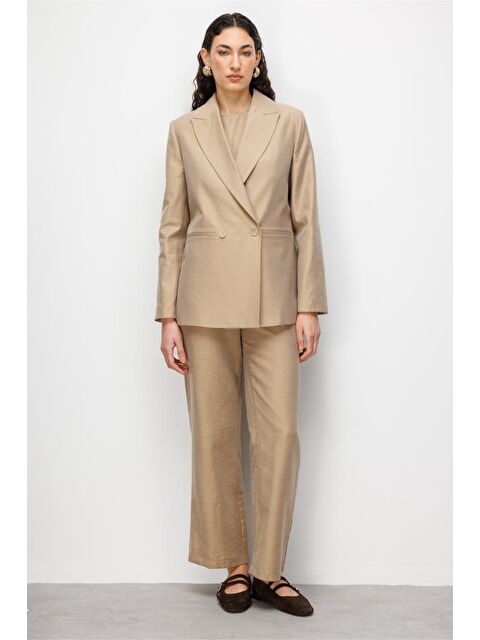 Mizalle Bej Rengi Kruvaze Blazer Ceket - S000530548-19928
