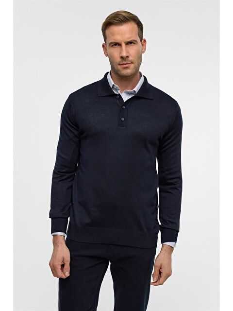 Süvari Lacivert Regular Düz Polo Yaka Triko
