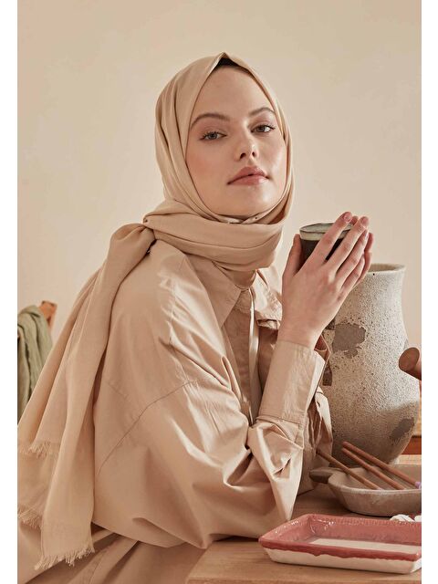 Fresh Scarfs İnce Pamuk Vual Şal Krem - S000420394-3162