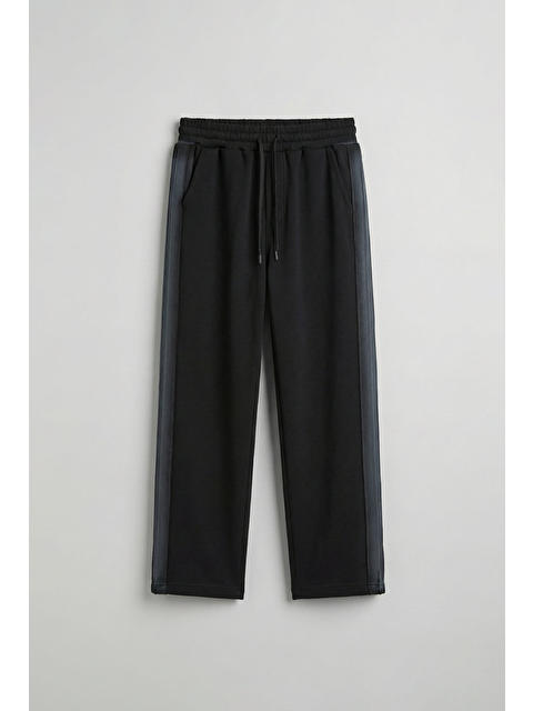 Abluka Online Erkek Baggy Sprey Efektli Yan Şerit Eşofman Altı Siyah - S000497952-19351