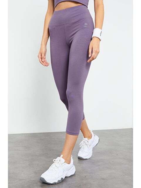 Tommylife Eflatun Yüksek Bel Kapri-Crop Tişört Slim Fit Kadın Tayt Takım - 95285 - S000197510-20038