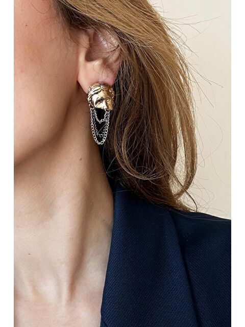 New Obsessions Aphrodite Altın Gümüş Detaylı Zincir Sallantılı Küpe - S000343599-20076