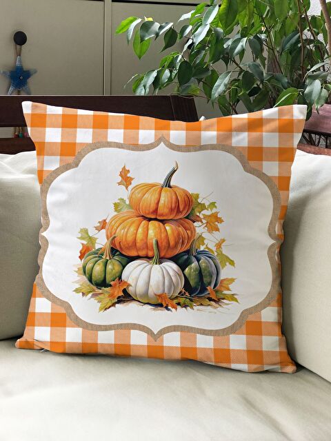 Evmila Sonbahar Temalı 43x43 Kadife Kırlent Kılıfı - S000291975-23173