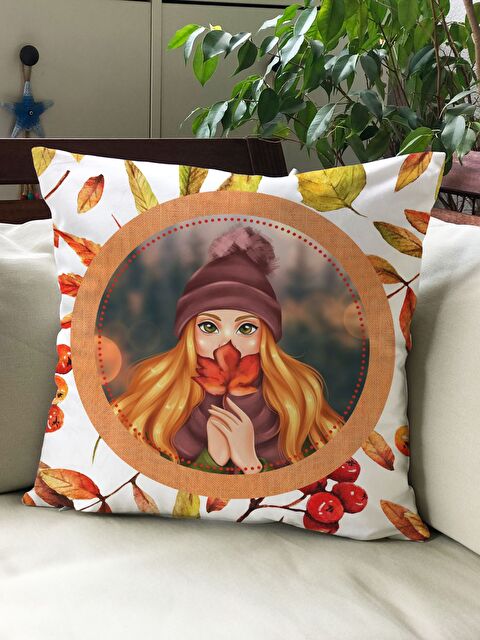 Evmila Sonbahar Temalı 43x43 Kadife Kırlent Kılıfı - S000291983-23173